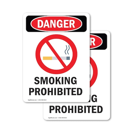 Signmission Smoking Prohibited Danger Sign, Vinyl Decal, 5in W x 7in L, 2PK OS-2PACK-DS-D-57-V-1575